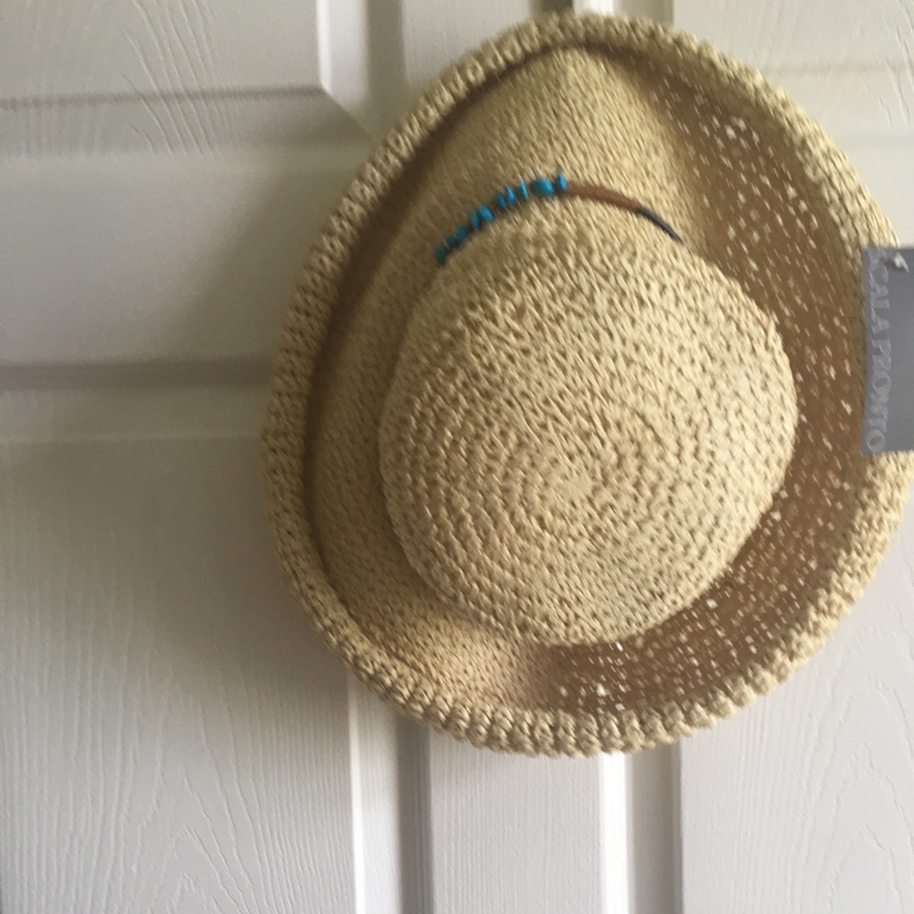 Stylish Tan Straw Hat with Blue Accent